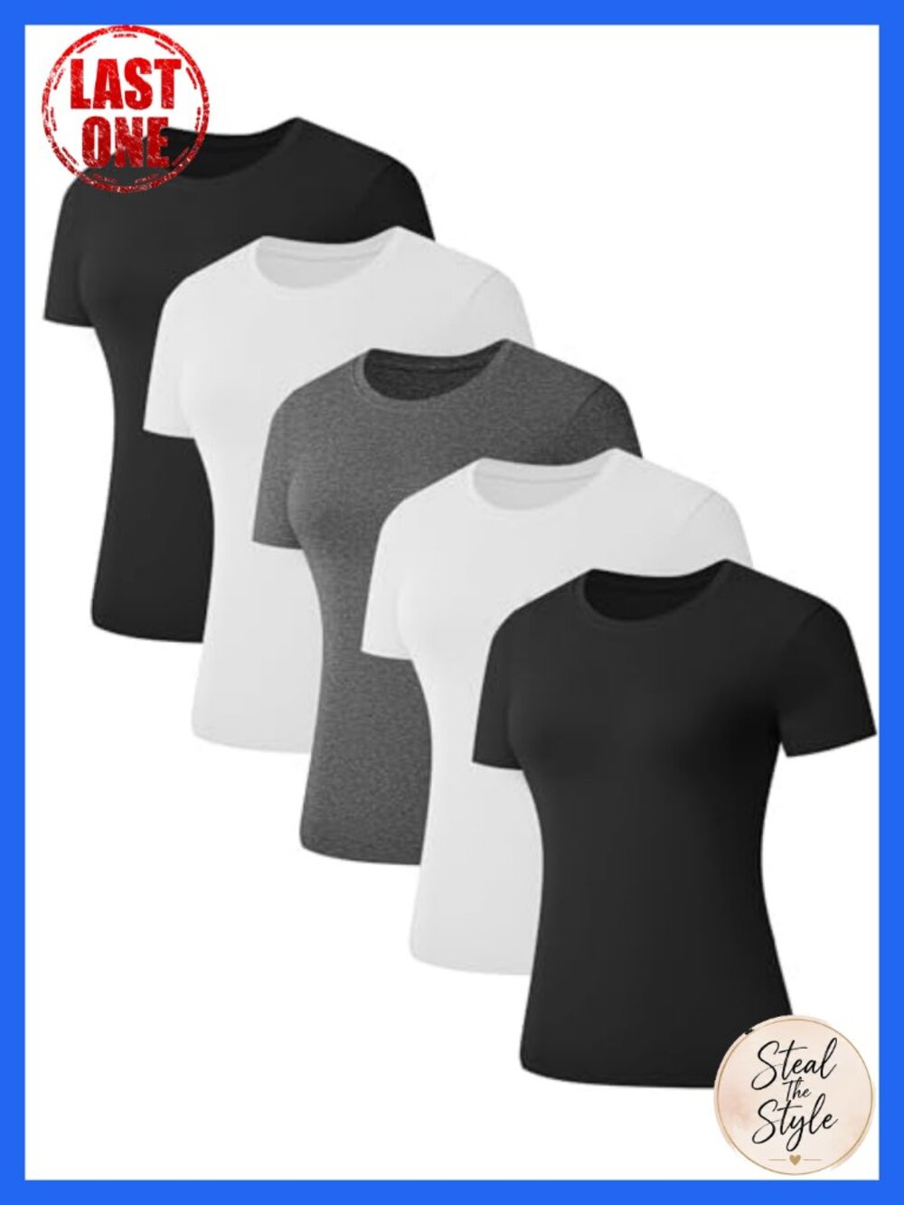 Women's 5 Pack Short Sleeve Crew Neck Slim Fit T-Shirts Stretch Soft Basic Tees